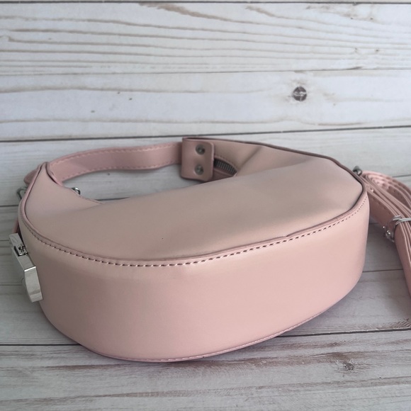 NWT Half-Moon Round Pink Barbie Color Small Purse Bag Women w Convertible Handle - Picture 8 of 9